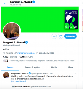 Screen shot of Atwoods twitter page